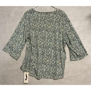 LUYAA Blouse Womens 2XL Blue‎ Floral 3/4 Slit Sleeve Boat Neck Tunic Top Stretch